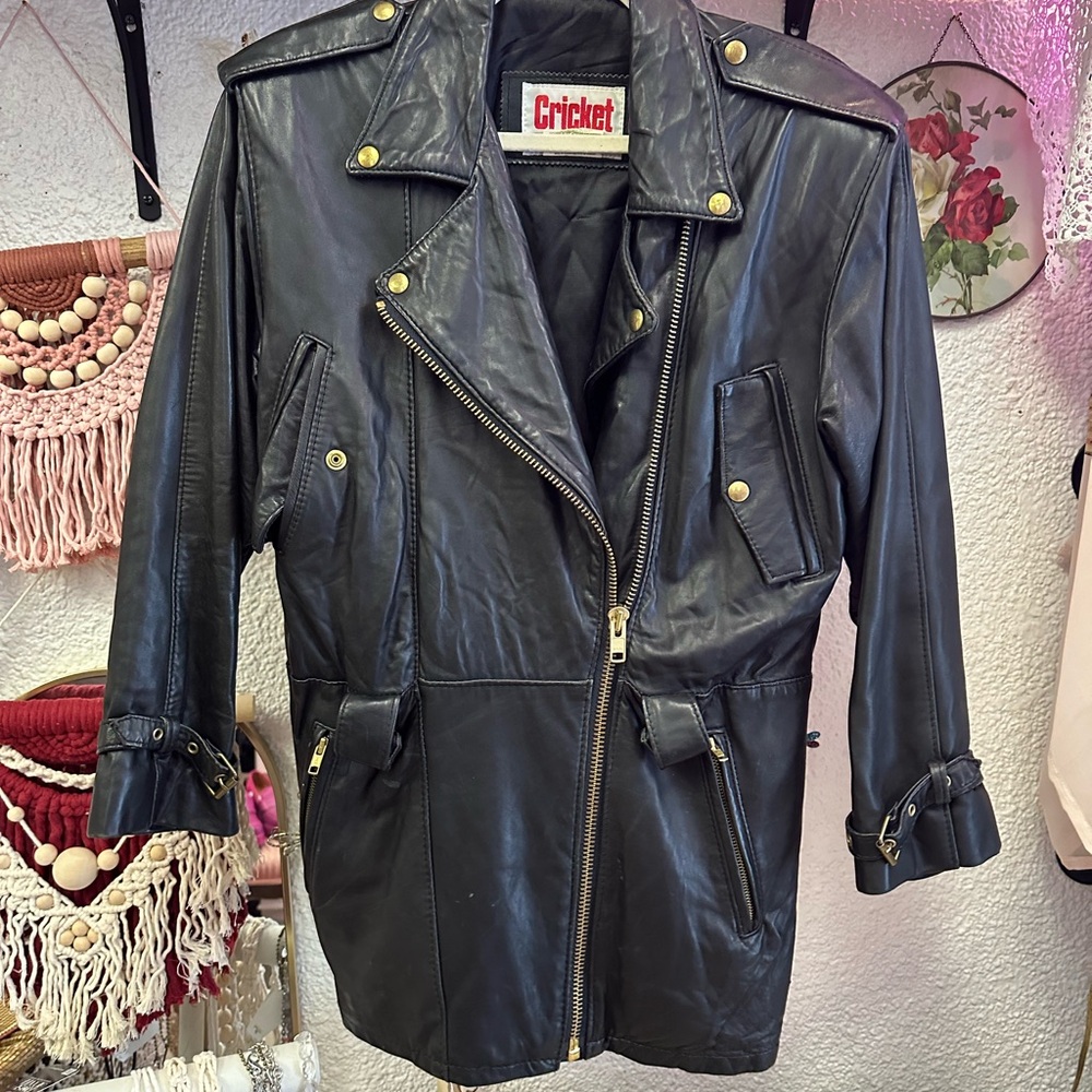 Vintage 1990's Black Leather Jacket by Cricket London Men's Size Medium Womens L